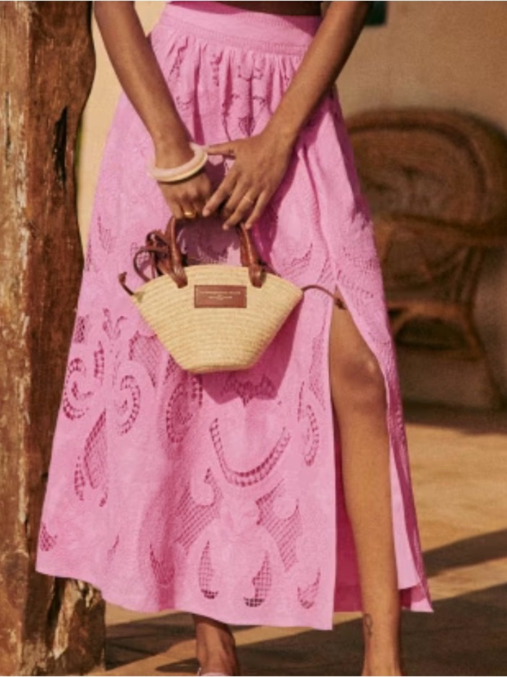Pink Eyelet Maxi Skirt - Women's Elegant Summer Skirt